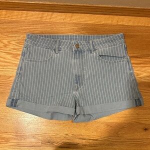 H&M Blue Pinstripe Cuffed Denim Shorts
